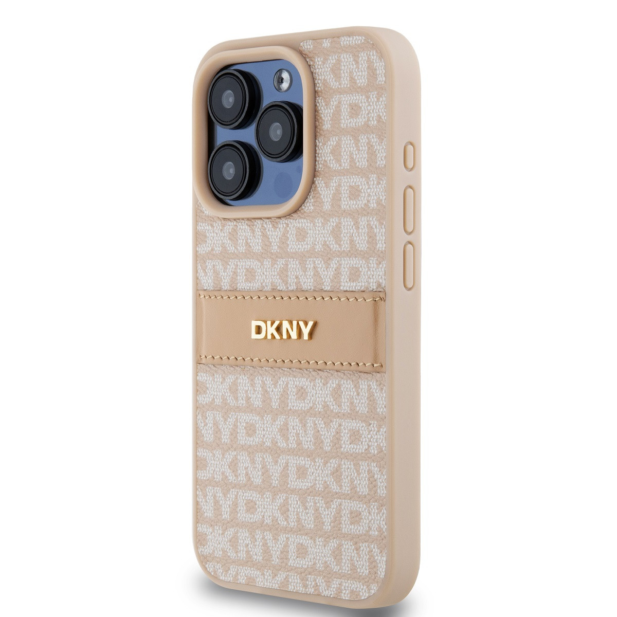 Zadní kryt DKNY PU Leather Repeat Pattern Tonal Stripe pro Apple iPhone 14 Pro Max, růžová