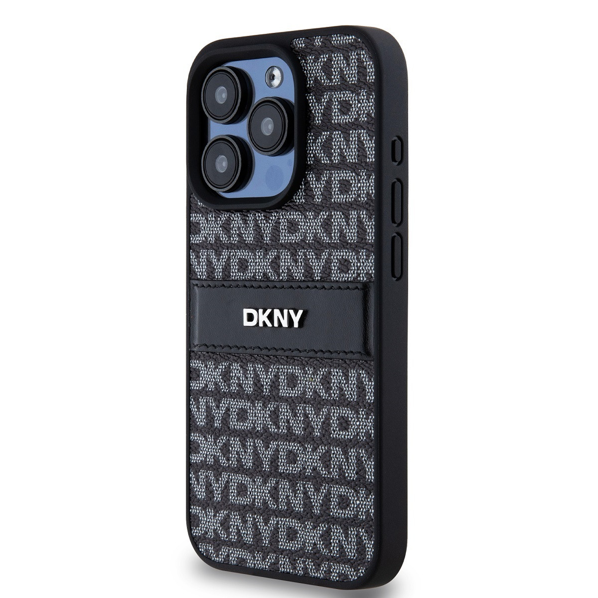 Zadní kryt DKNY PU Leather Repeat Pattern Tonal Stripe pro Apple iPhone 14 Pro, černá