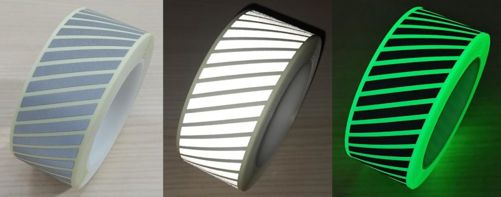 Zažehlovací fotoluminiscenční páska s retroreflexními plochami  / vzor šrafování Prodej na metry, šíře 50 mm x 1 m - Kód: 27315