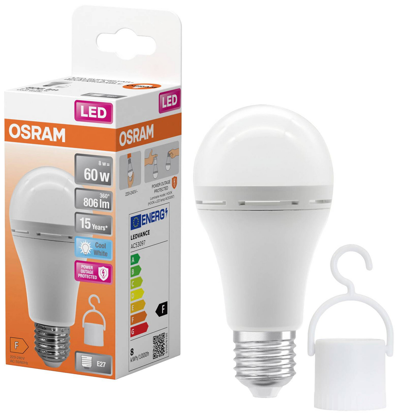 OSRAM 4099854190131 LED Energetická třída (EEK2021) F (A - G) E27 klasická žárovka 8 W = 60 W neutrální bílá (Ø x v) 60 mm x 60 mm 1 ks