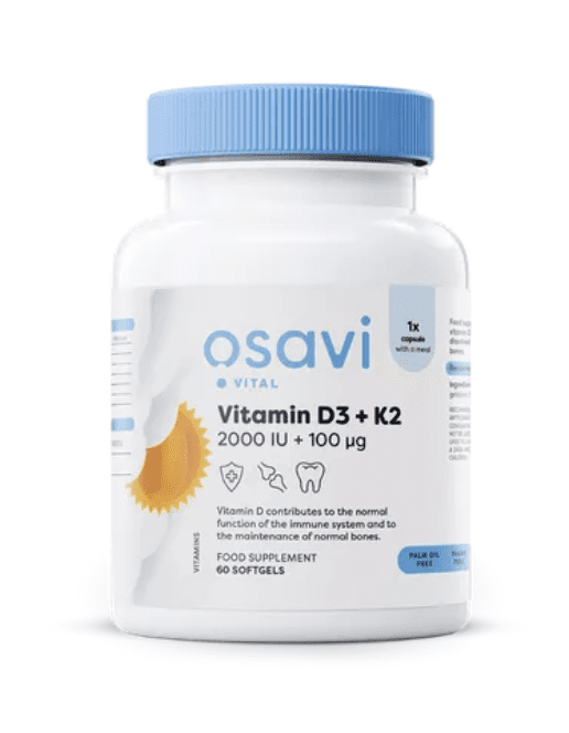 Osavi Vitamín D3 + K2, 2000 IU + 100 μg, 60 softgelových kapslí