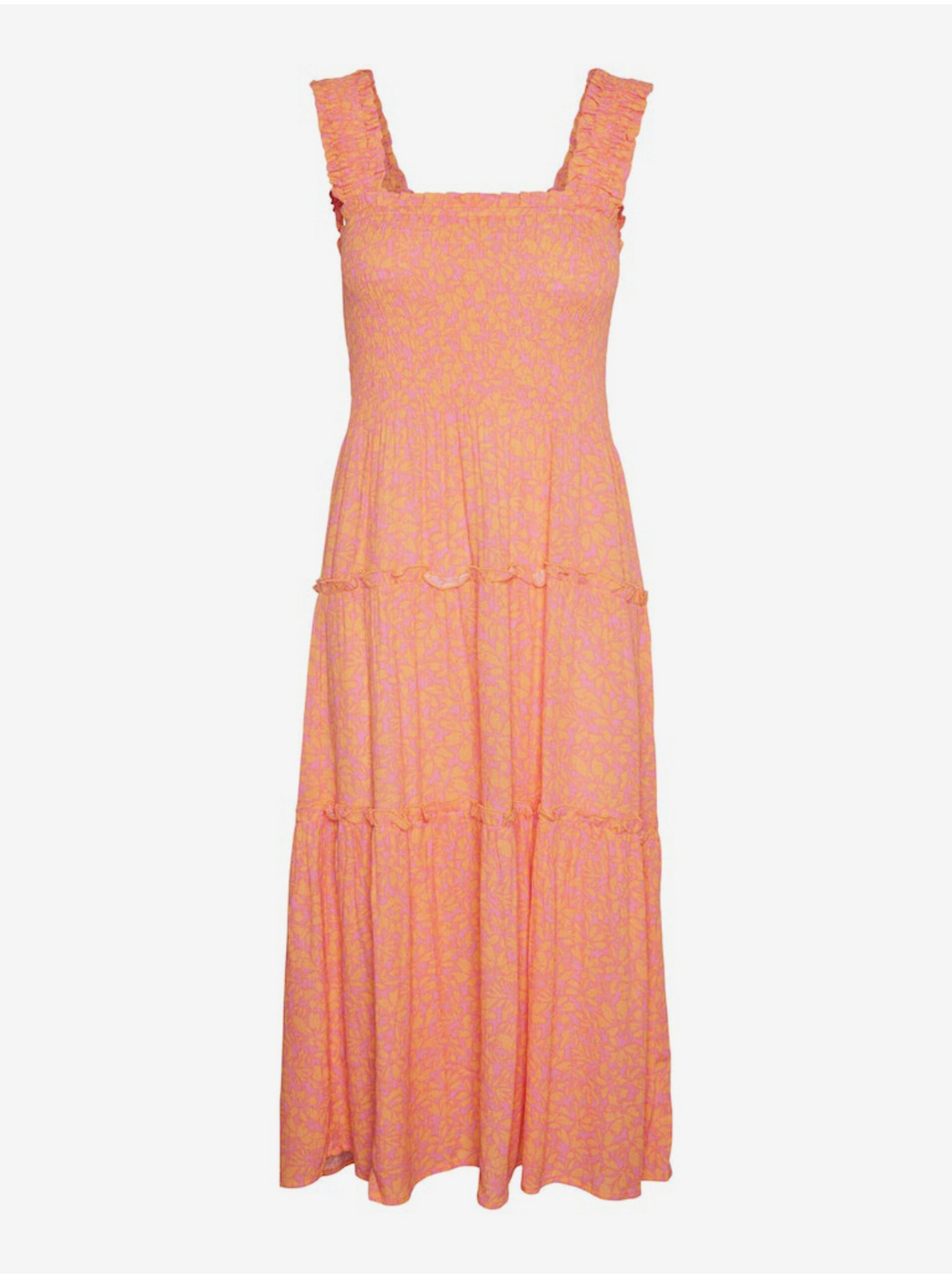 Růžovo-oranžové dámské květované midi šaty Vero Moda Menny - Dámské