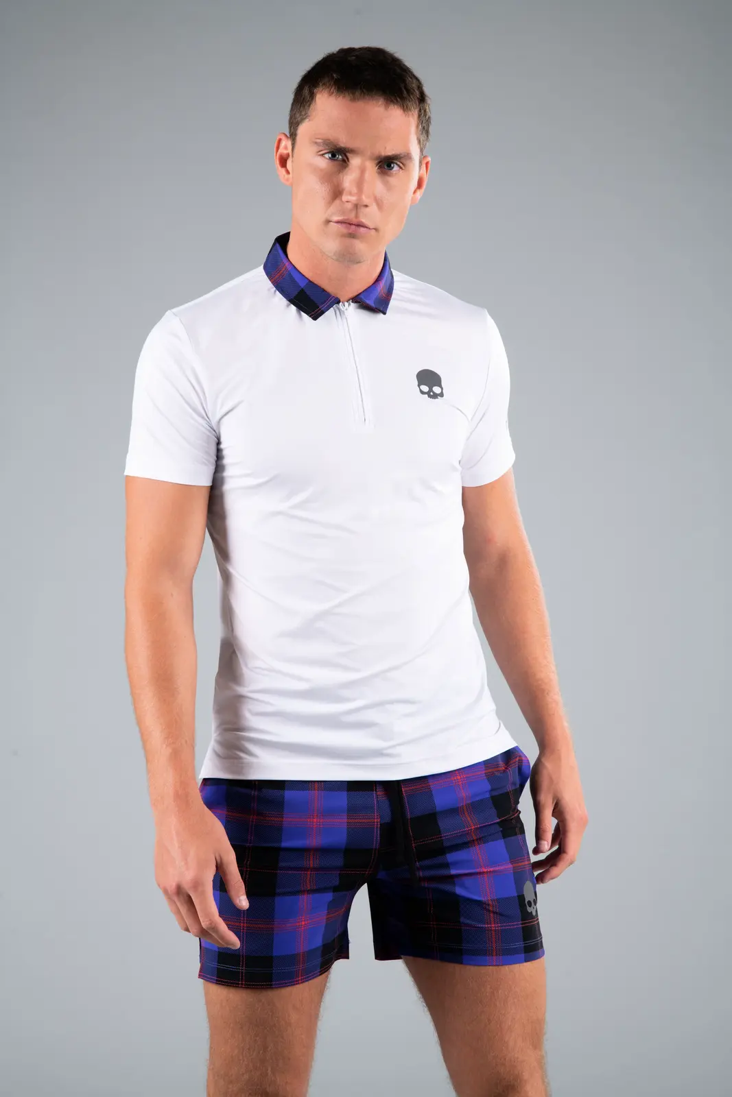 Pánské tričko Hydrogen  Tartan Zipped Tech Polo White (Purple/Black) L