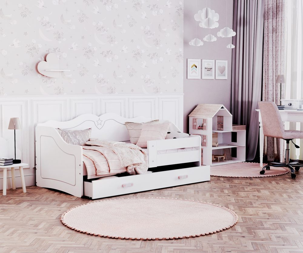 AJK - meble AJK meble Dětská postel s úložným šuplíkem a zábranou Lili 80x160 cm + rošt ZDARMA