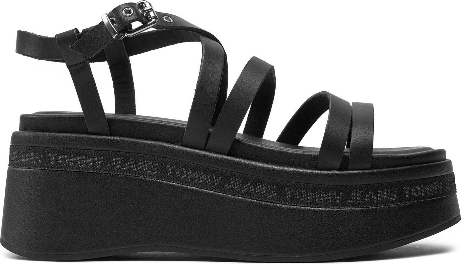 Sandály Tommy Jeans Tjw Strappy Wedge Sandal EN0EN02516 Černá