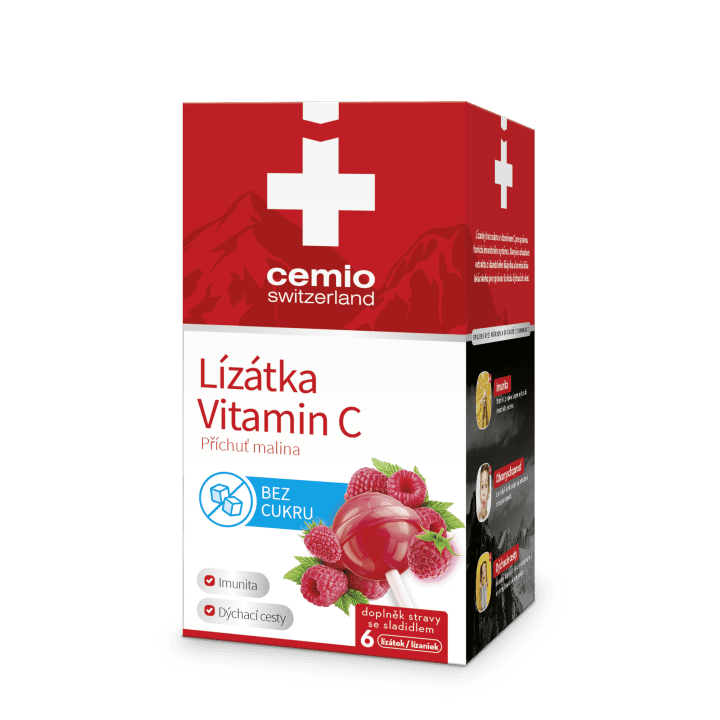 Cemio Lízátka s vitamin C malina 6 ks