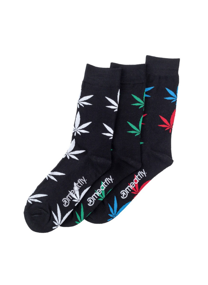 Meatfly ponožky ganja black socks - s19 triple pack l/xl