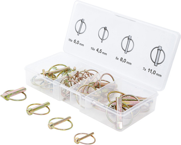 Závlačky s kroužkem 4.5-11 mm, sada 32 ks