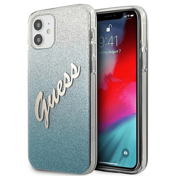 Pouzdro Guess Glitter Gradient Script pro iPhone 12 mini - modré