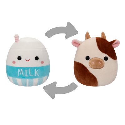 Plyšový mazlíček Squishmallows 2v1 Kravička Ronnie a mléko Melly