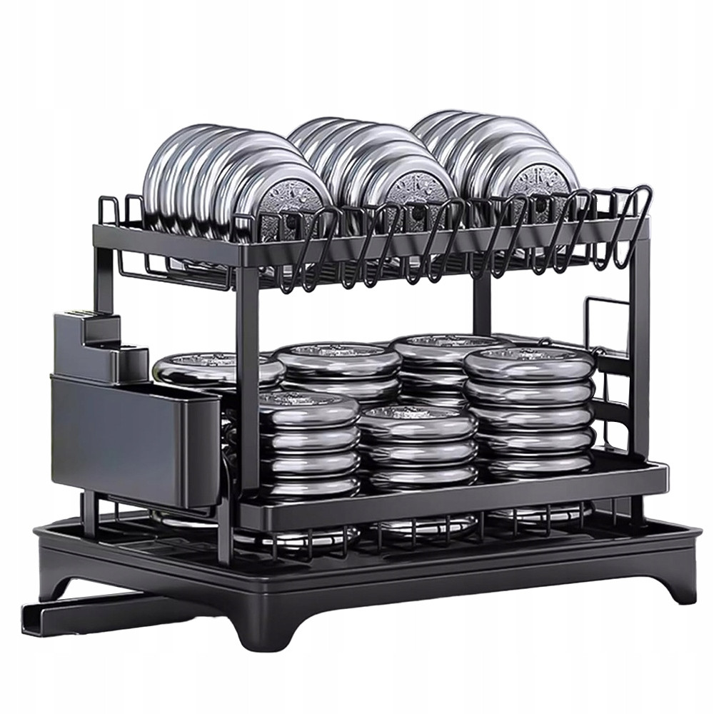 Dvouúrovňová sušička nádobí odkapávač talíře Příbory