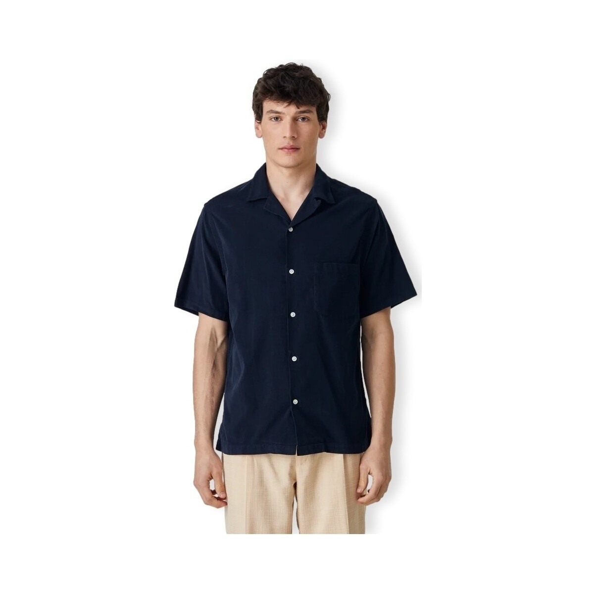 Portuguese Flannel  Cord Camp Collar Shirt - Navy  Modrá