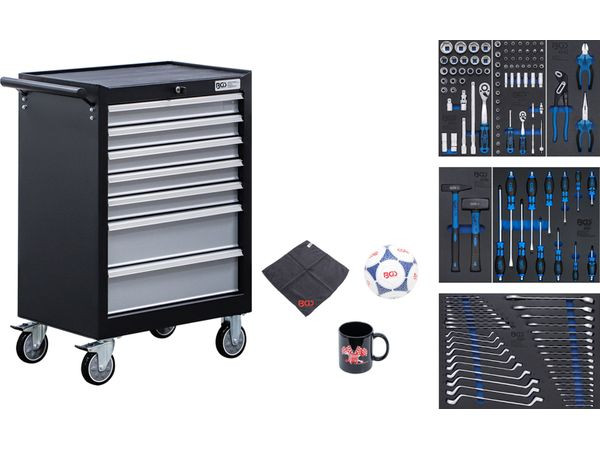 BGS Technic BGS 6065 Dílenský vozík, pojízdný, 7 zásuvek. Vybavený 129 ks nářadí