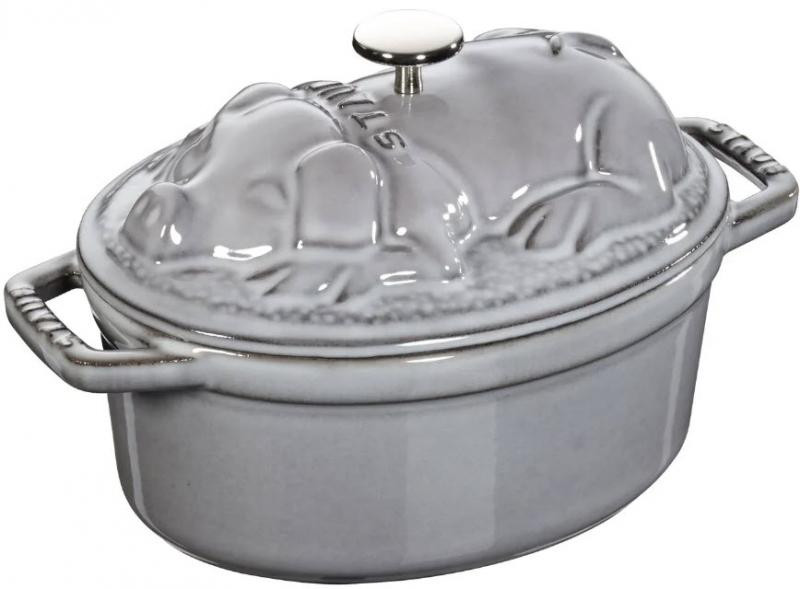 Staub Litinový hrnec Cocotte s poklicí ve tvaru vepře, 17 cm šedý 1121718