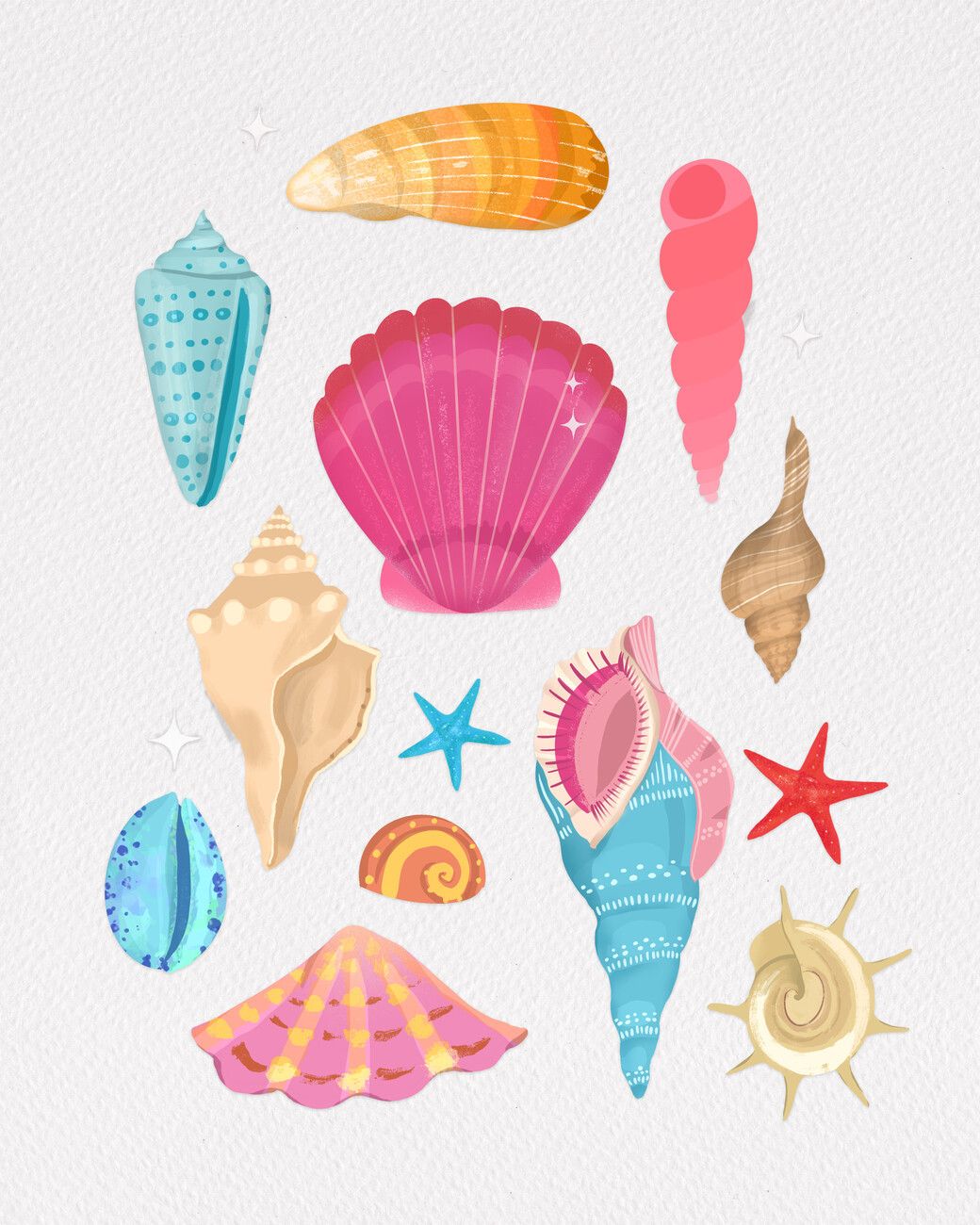 Petra Lizde Ilustrace Seashells, Petra Lizde, (30 x 40 cm)