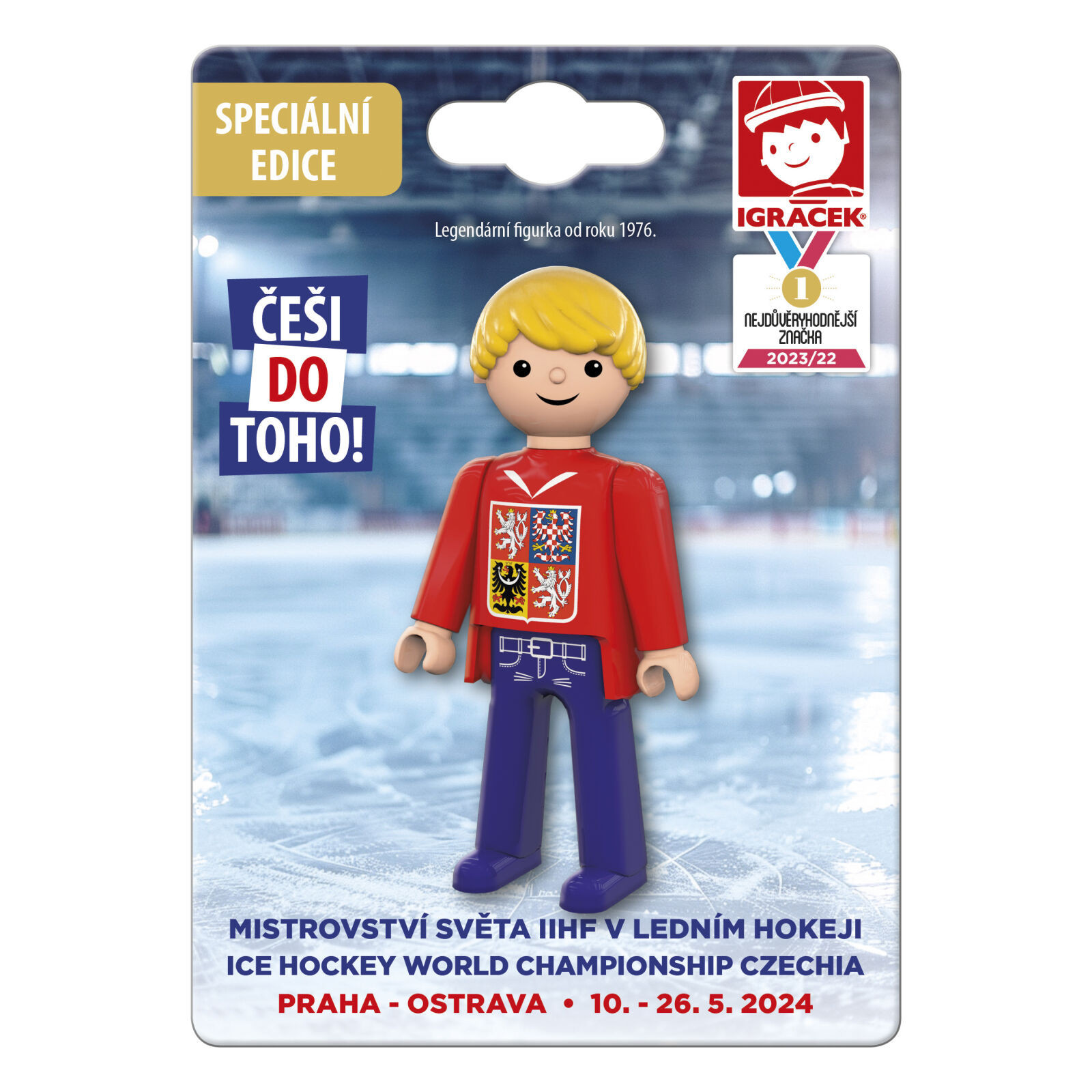 Igráček Fanoušek MS v hokeji 2024 červený dres - figurka