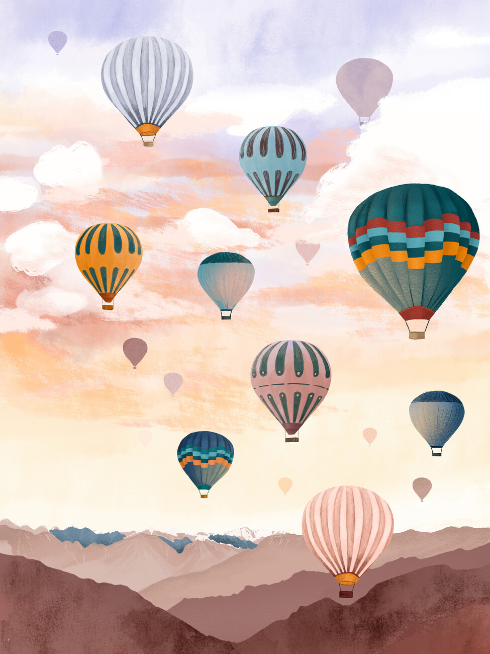 Goed Blauw Ilustrace Airballoon Sky, Goed Blauw, (30 x 40 cm)
