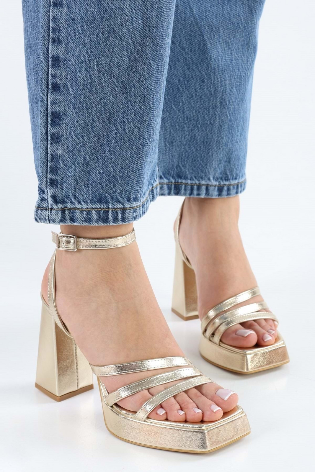 Shoeberry Women's Rosalind Gold Metallic Platform Heeled Shoes