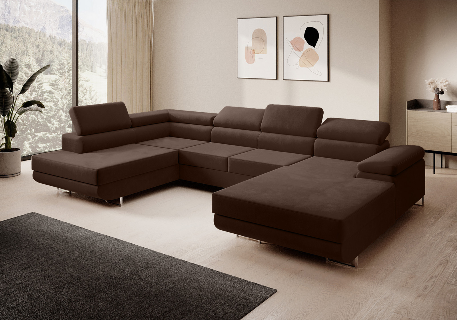 Eka Rohová sedačka ALICE U, 347 cm Barva látky: KRONOS 06 (Hnědá)