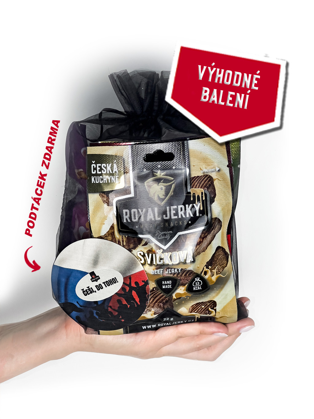 Royal Jerky Hokejový balíček (popcorn+3x jerky+podtácek+oříšky ZDARMA)