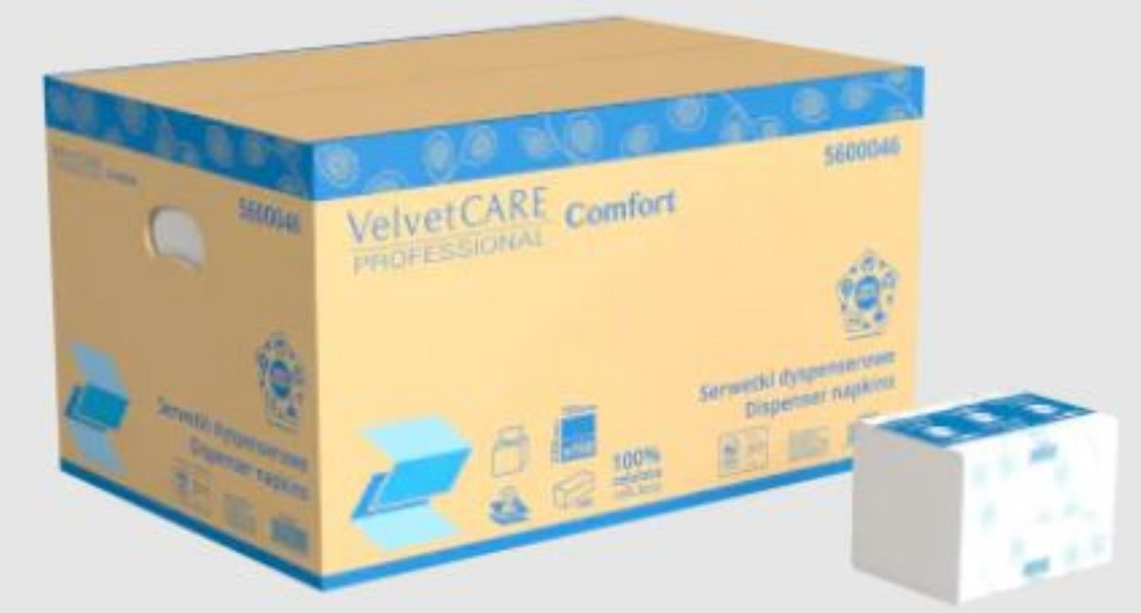 Velvet CARE Skládané papírové ubrousky Velvet - 2vrstvé, bílé, 6000 ks