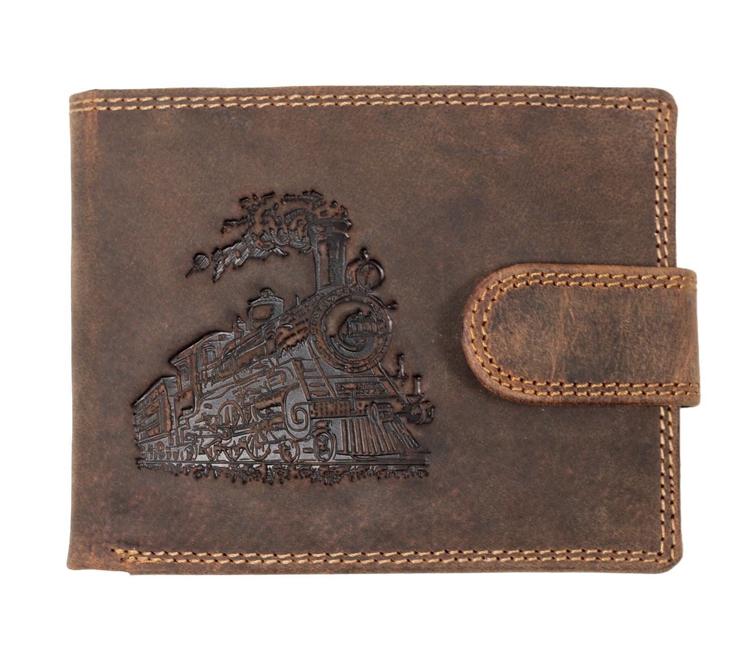 WILD Luxusní pánská peněženka s přezkou - VLAK - hnědá