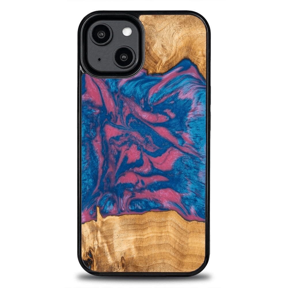 Bewood Unikátní pouzdro Vegas ze dřeva a pryskyřice pro iPhone 15 - růžové a modré