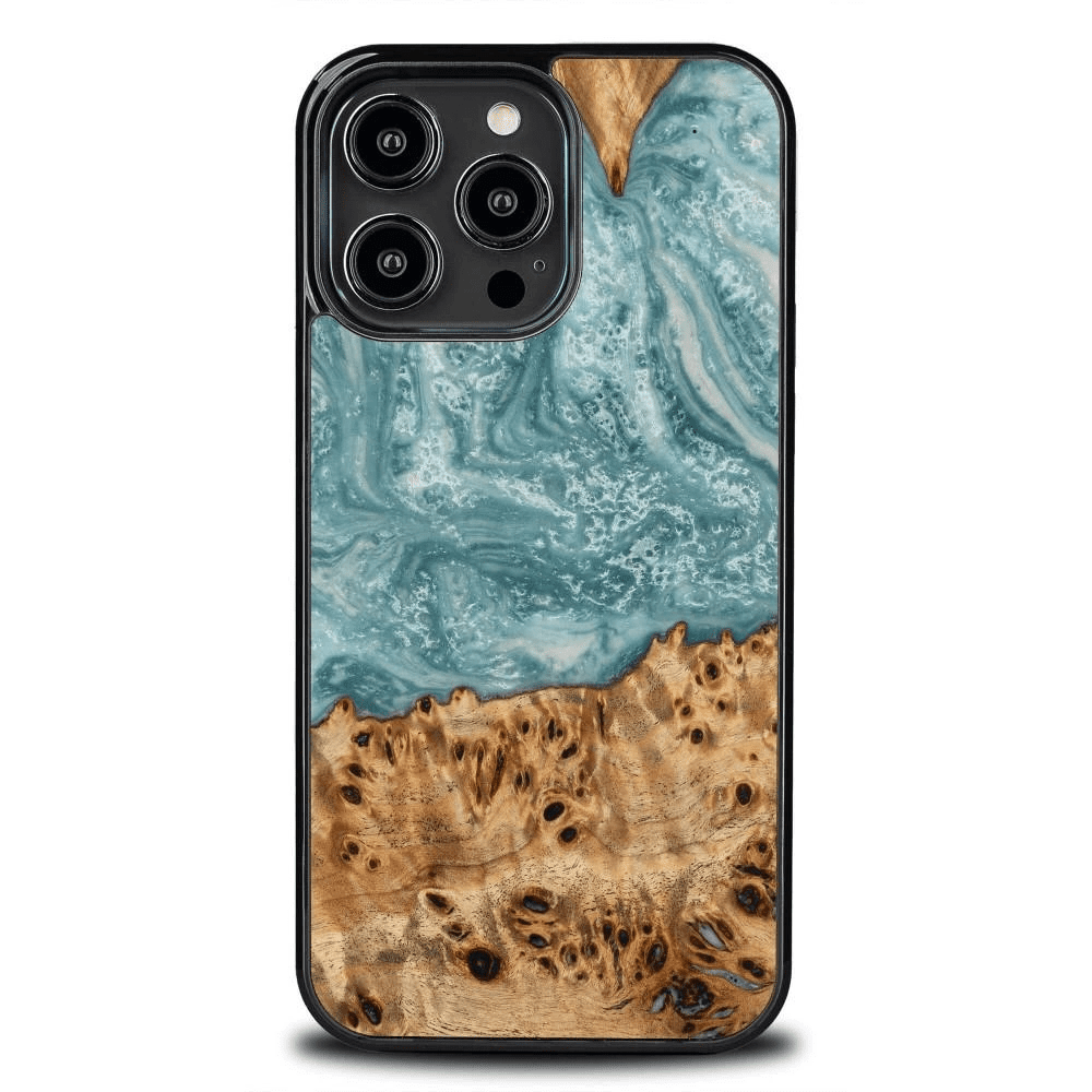 Pouzdro Bewood Unique Uranium ze dřeva a pryskyřice pro iPhone 15 Pro Max - modré a bílé