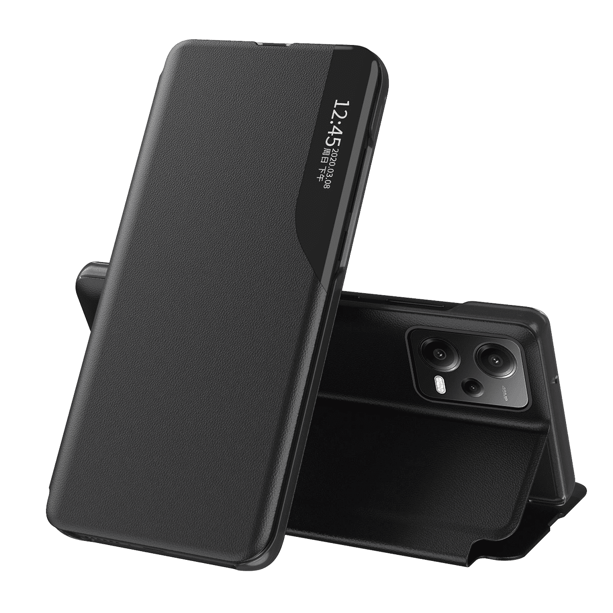 Hurtel Pouzdro Eco Leather View pro Xiaomi Redmi Note 12 Pro / Poco X5 Pro 5G s odklápěcím stojánkem, černé