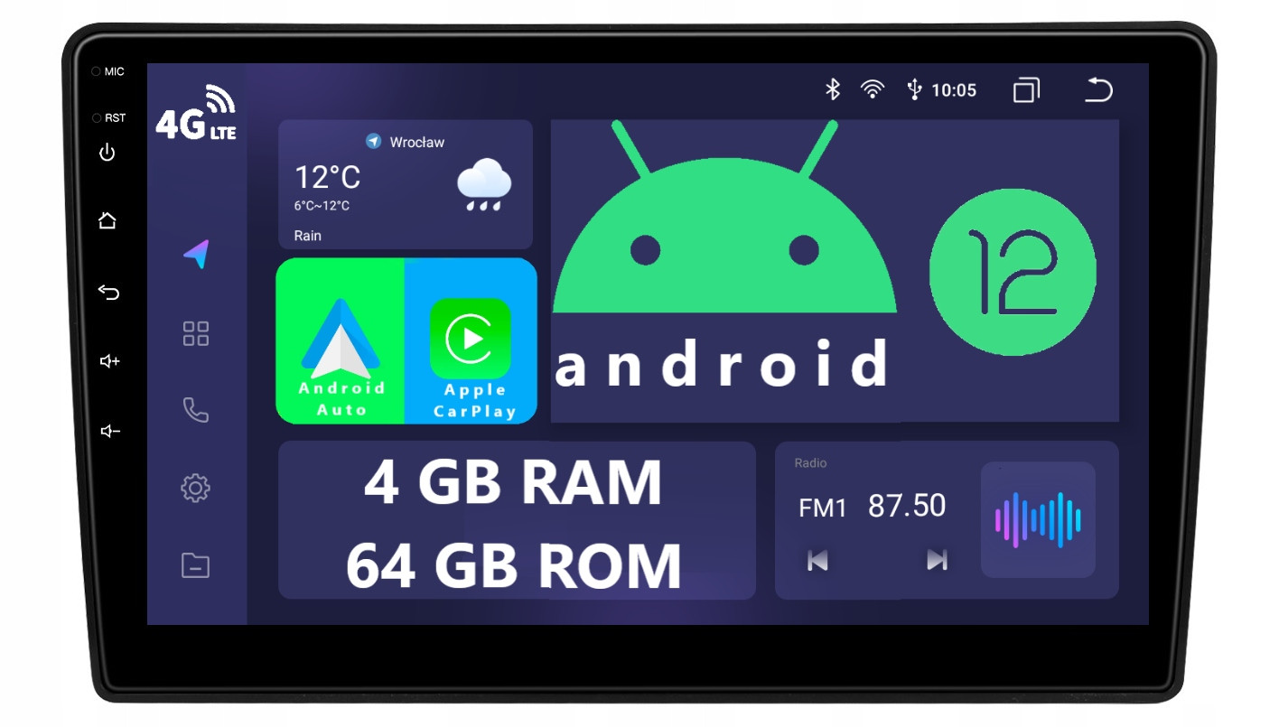 Navigace Rádio 2DIN Android Citroen C5 3 4/64 Gb Dsp Lte Carplay