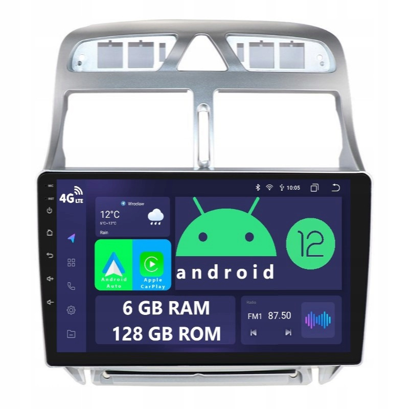 Rádio 2DIN Navigace Android Peugeot 307 6/128 Gb Dsp Carplay Lte