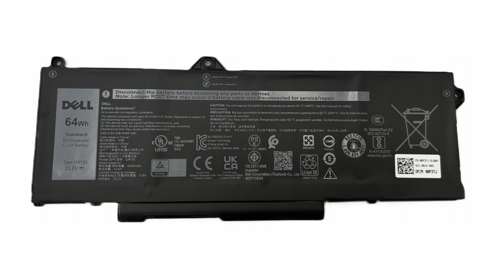 Nová Originální Baterie Dell Type GRT01 64WH Precision 3470 3561 3571 3581