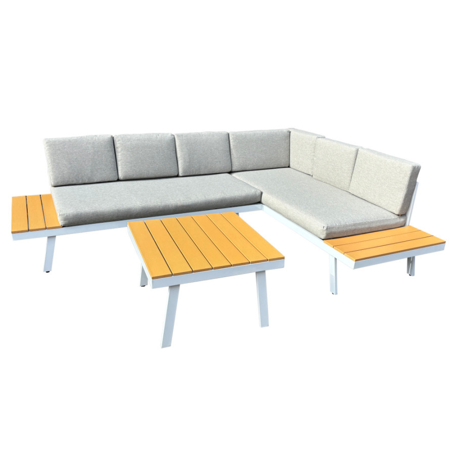 Tempo Kondela Zahradní set PELOR - bílá ocel/dub/světle šedá