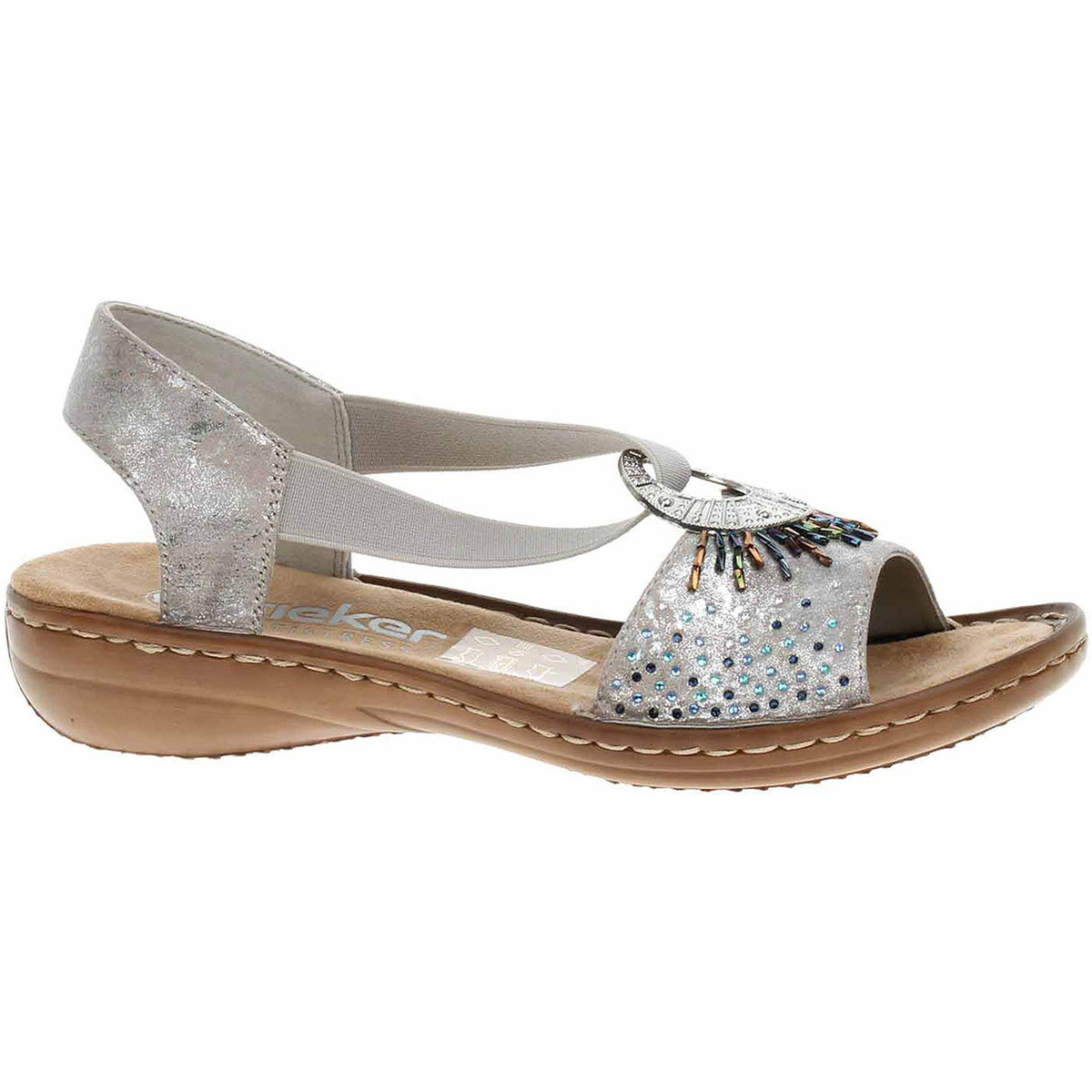 Rieker  Dámské sandály  60880-90 metallic  Stříbrná