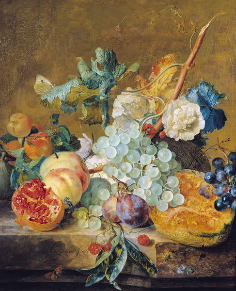 Jan van Huysum Jan van Huysum - Obrazová reprodukce Flowers and Fruit, (35 x 40 cm)