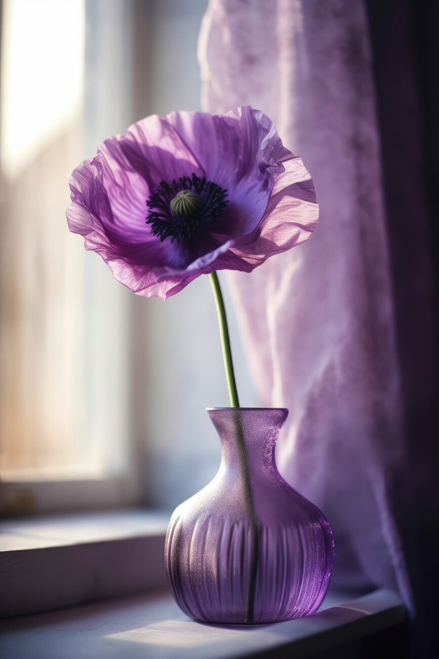 Treechild Umělecká fotografie Purple Poppy In Vase, Treechild, (26.7 x 40 cm)
