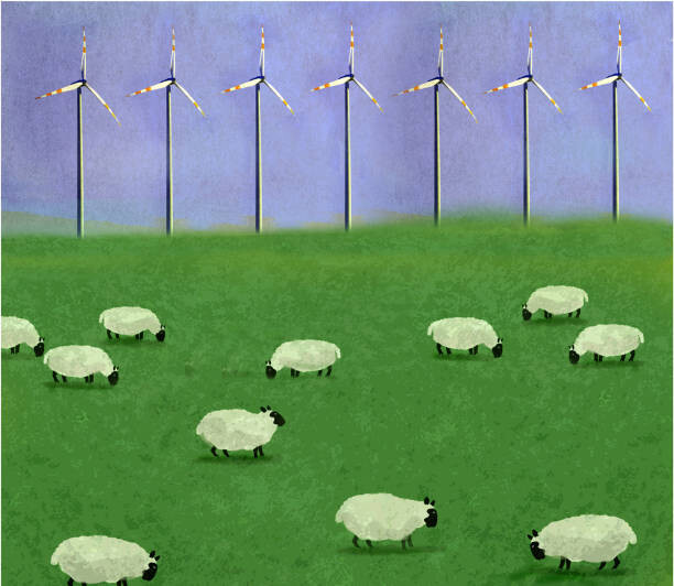 Westend61 Ilustrace Illustration of flock of sheep grazing, Westend61, (40 x 35 cm)