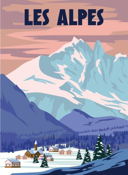 VectorUp Ilustrace Les Alpes Ski resort poster, retro., VectorUp, (30 x 40 cm)