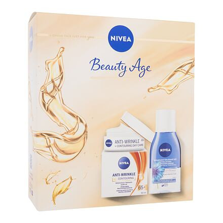 Nivea Beauty Age dámský dárková sada denní pleťový krém Anti-Wrinkle Contouring SPF30 50 ml + odličovač očí Cornflower 125 ml pro ženy poškozená krabička