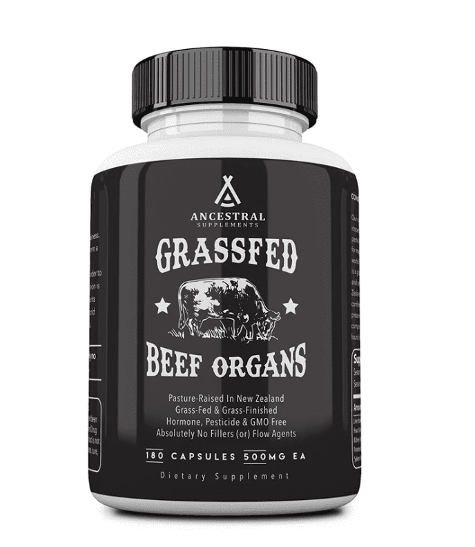 Ancestral Supplements, Grass-fed Beef Organs, hovězí orgány, 180 kapslí, 30 dávek
