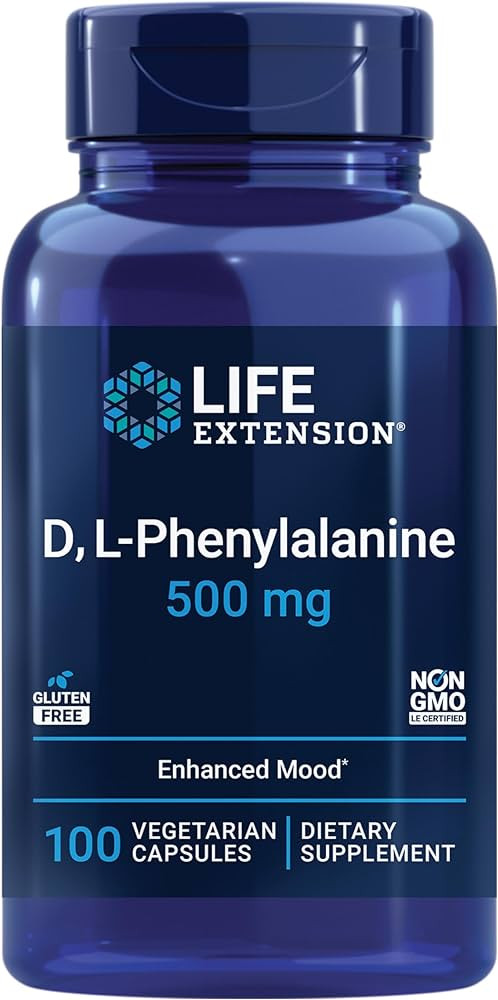 Life Extension, D, L-Phenylalanine, zlepšení nálady, 500 mg, 100 vegan kapslí