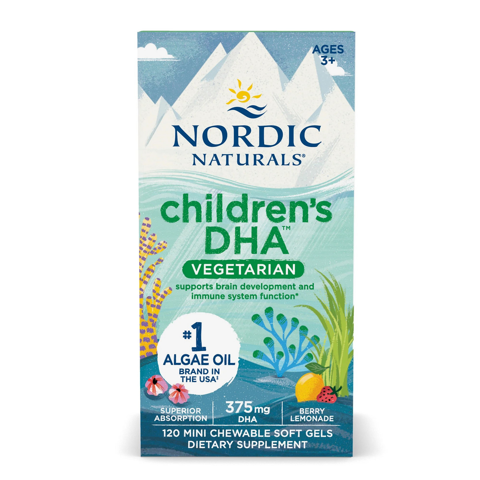 Nordic Naturals Children's DHA, Omega 3 pro děti - příchuť lesní plody, 375 mg, 120 žvýkacích sofgelových kapslí