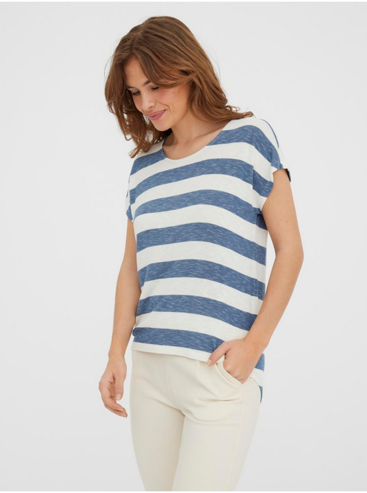 Modro-bílé pruhované tričko VERO MODA Wide Stripe - Dámské