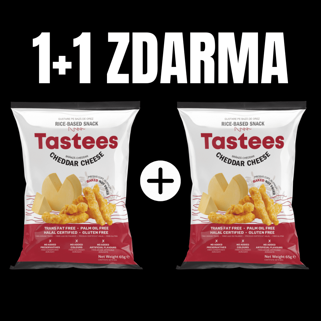 TASTEES Pečené bezlepkové křupky CHEDDAR CHEESE 65 G 1+1 ZDARMA