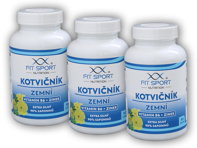 FitSport Nutrition 3x Kotvičník zemní 90% + Vitamin B6 + Zinek 90 kapslí