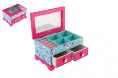 Teddies Skříňka šperkovnice Princess 2 zásuvky odklápěcí vrch dřevo 18x12,5x12cm v krabici