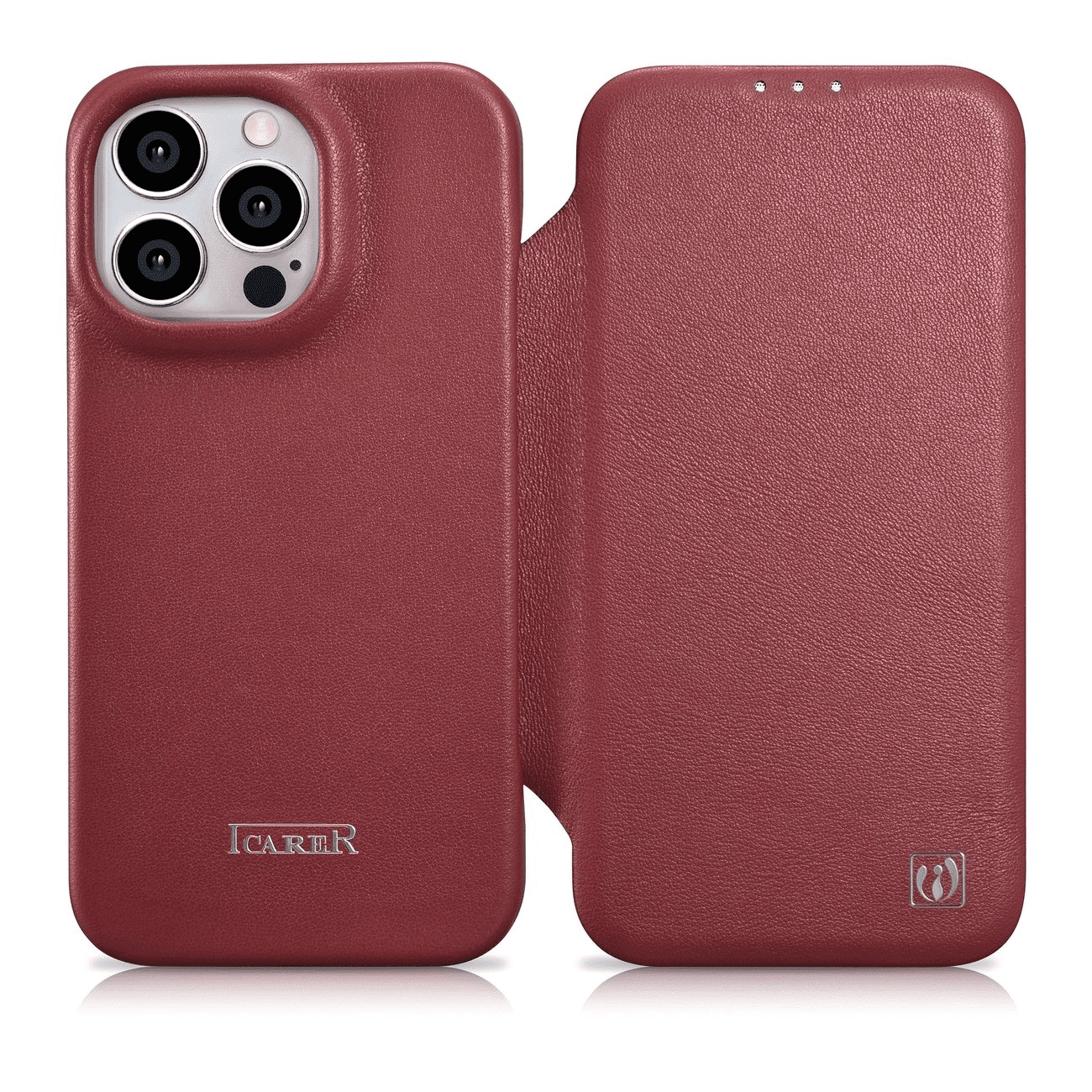 iCarer CE Premium Leather Folio Case pro iPhone 14 Pro s magnetickou klopou MagSafe červený (WMI14220714-RD)