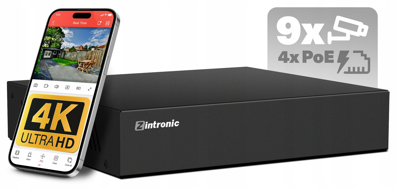 Síťový Monitorovací Rekordér Nvr Ip 9 Kanálový 4XPOE 8MPx 4K Hdmi