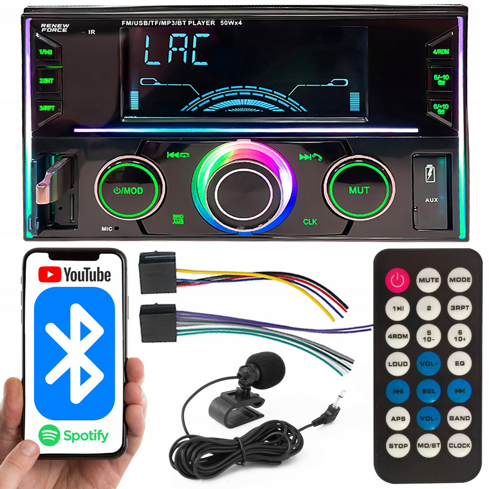 Autorádio Bluetooth 2-DIN Usb Sd MP3 Rds LCD Aux Dálkové ovládání Rgb Mikrofon