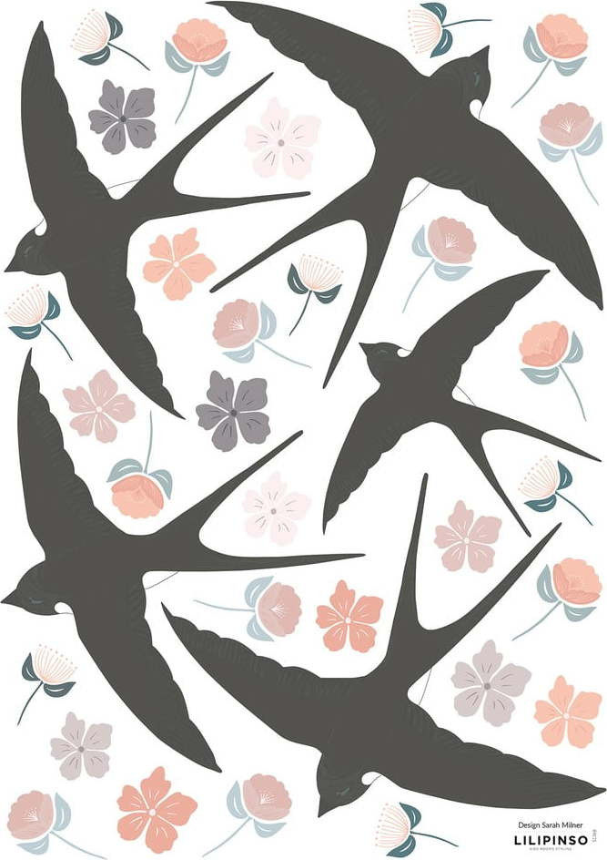 Arch samolepek 30x42 cm Flowers & Swallows – Lilipinso